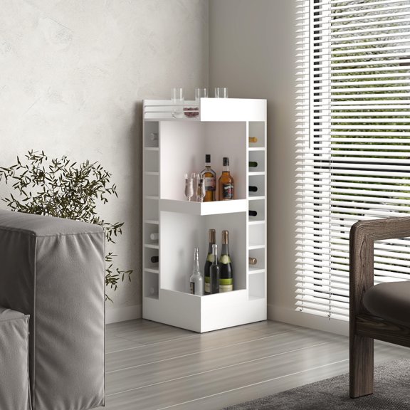 18.3-Inch Deep Corner Bar Cabinet with 14 Cubbies for Dining Room Adds Sophistication