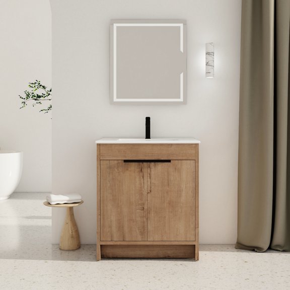 18.3-inch Wide - Integral Overflow Sink - Bathroom Install - Quiet Closing Doors