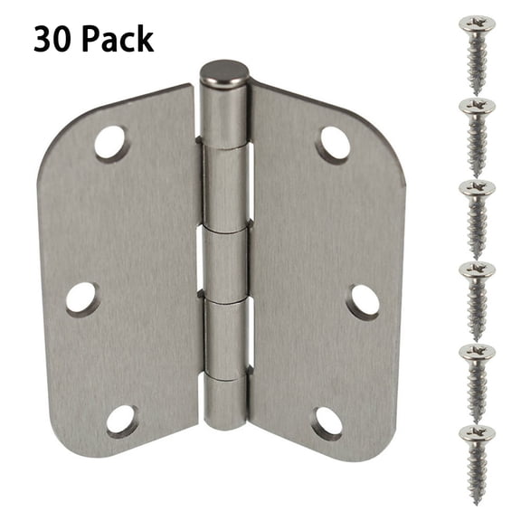 18 / 30 / 50 Pack Satin Nickel Door Hinges 3.5 x 3.5 inch Interior Door Hardware with 5/8 Radius Corners 2.2mm Thickness (30 Pack)
