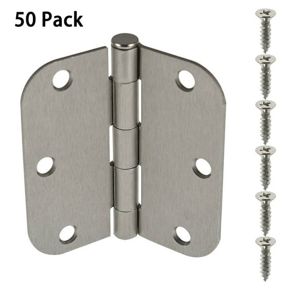 18 / 30 / 50 Pack Satin Nickel Door Hinges 3.5 x 3.5 inch Interior Door Hardware with 5/8 Radius Corners 2.2mm Thickness (50 Pack)