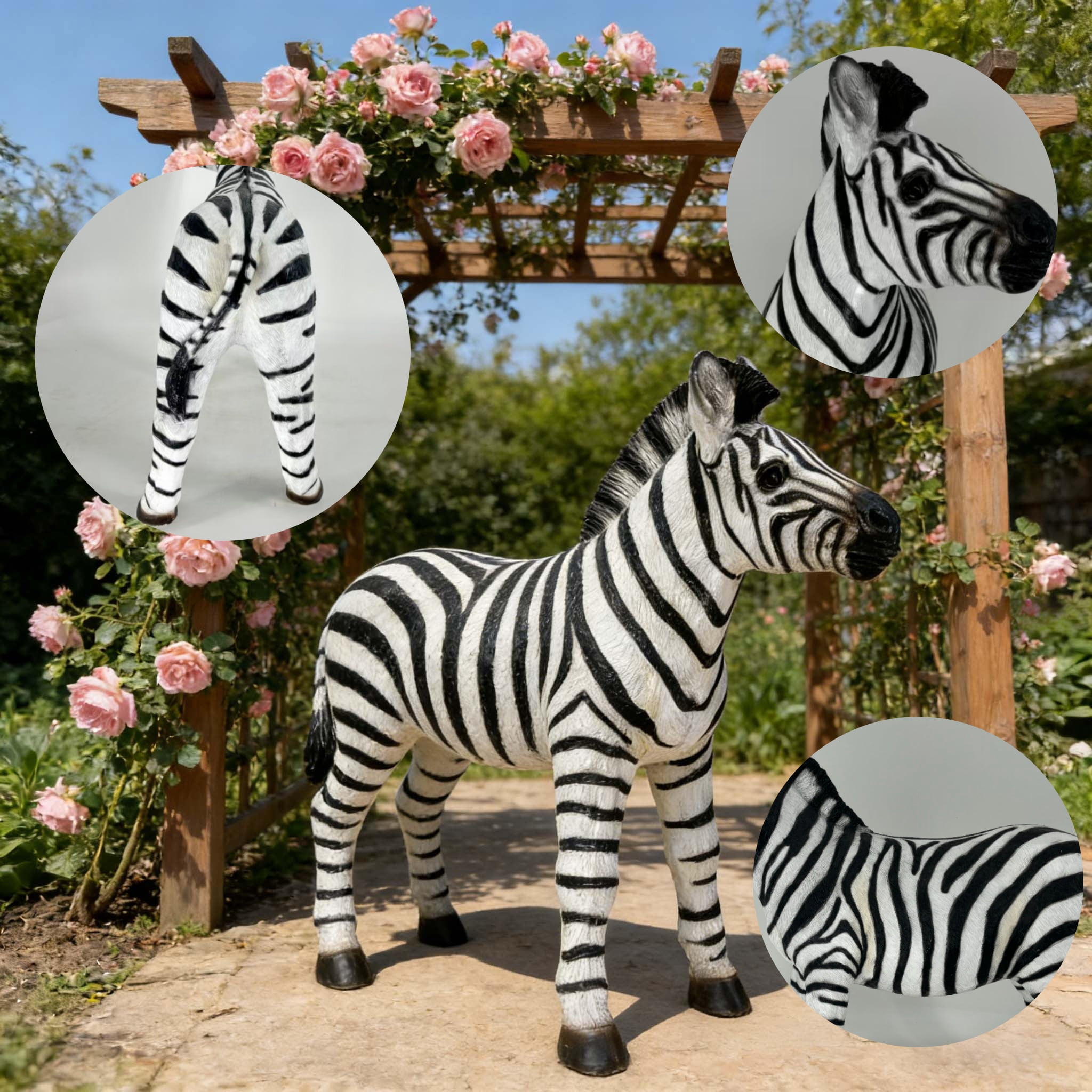 18.31" H x 19.49" L Simulated Zebra Garden Statue, Resin Outdoor & Indoor Decorative Ornament, Courtyard Lawn Art Craft, Unique Gift for Garden & Home Decoration