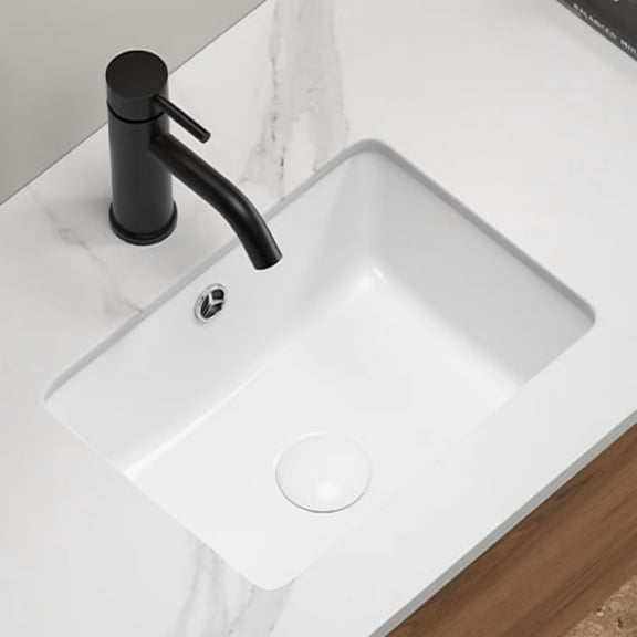 18.31" Undermount Bathroom Sink - White Porcelain Ceramic Vessel Sink with Overflow, Deep Basin Under Counter Vanity Sink, Rectangle Design