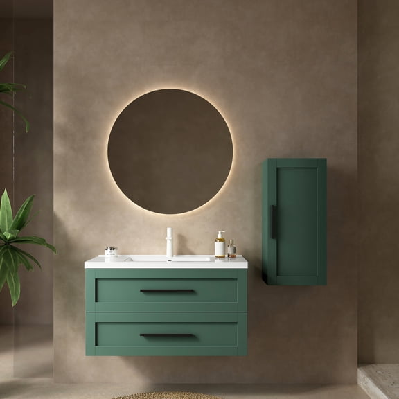 18.31 in Width, White Ceramic - Curve Design Basin without Dead Corners - Bathroom Storage - Sturdy Wall-Mounted Cabinet