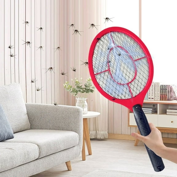 18.31in Battery Operated Electric Fly Swatter Bug Zapper Racket, 4000V Triple Safety Mesh Mosquito Insect Killer with LED Light, Indoor Outdoor Pest Control,Red