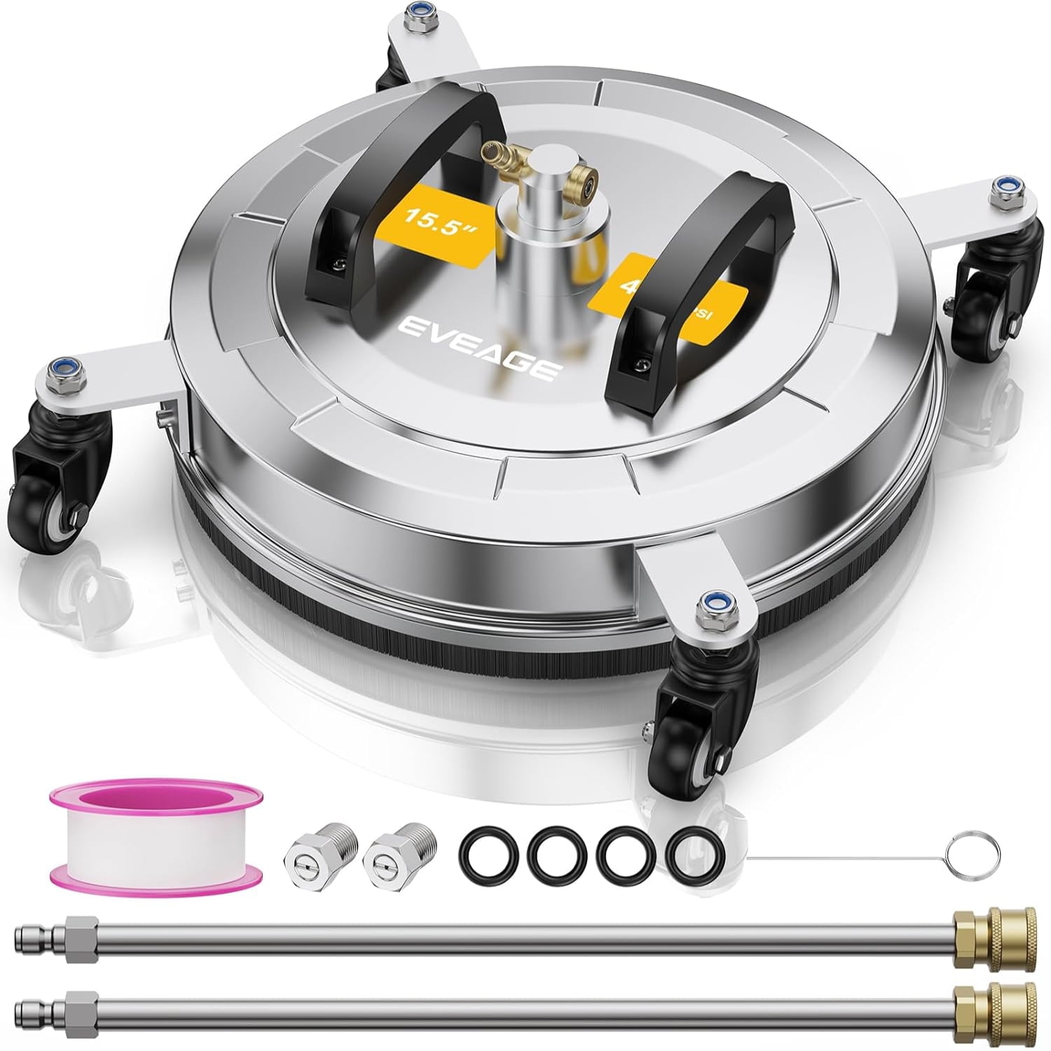 18" Pressure Washer Surface Cleaner Attachment with Wheels 4000 PSI Power Washer Accessory with