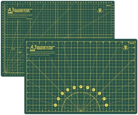 18"x12" Thickened Self Healing Cutting Mat, A3 Rotary Cutting Sewing Mat for Crafts, Double Sided 5-Ply Table Cutting Board for Fabric Quilting Leather Arts Hobby Project, Green