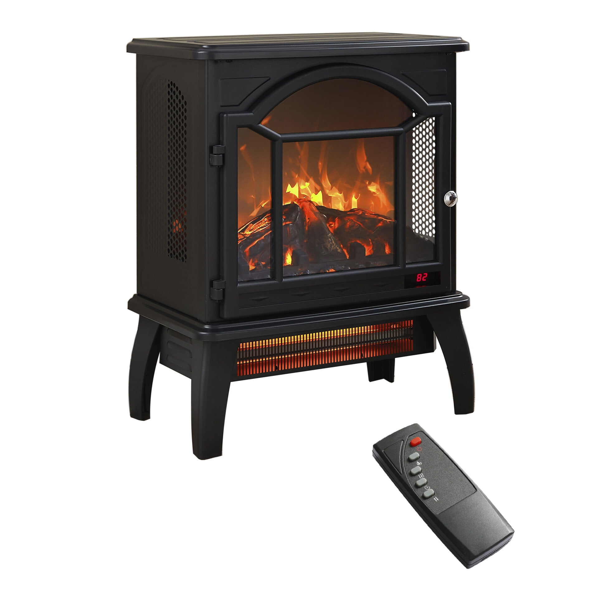 18 IN 3D Infrared Electric Stove with Visible Control Panel and Remote, Freestanding Portable Fireplace Heater for Indoor, Overheating Safety Protection, 1500W , Antique Black