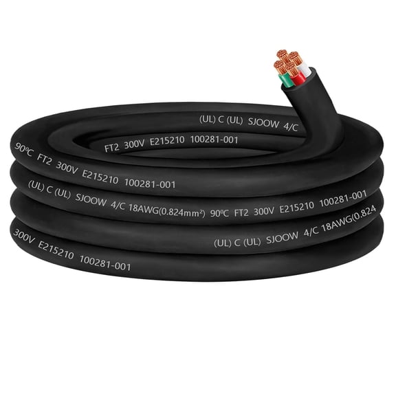 18/4 18 AWG SJOOW Portable Power Cable,18 Gauge 300V 4 Conductor SJOOW Cable Cord Electrical Wire for Mini Split Air Conditioner HVAC/Heat Pump/Speaker Systems/Light/Trailer,Indoor Outdoor-25FT