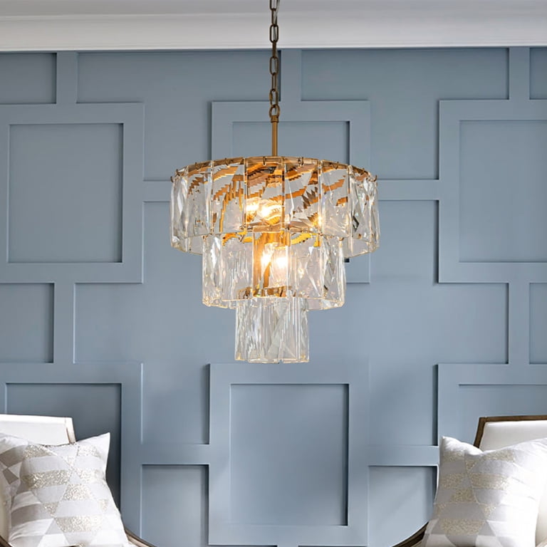 Gold Modern Drum Chandelier – 18” 2-Layer Fabric Shade, 4-Light Pendant Fixture – Adjustable Height – For Dining Room, Bedroom, Kitchen, Foyer