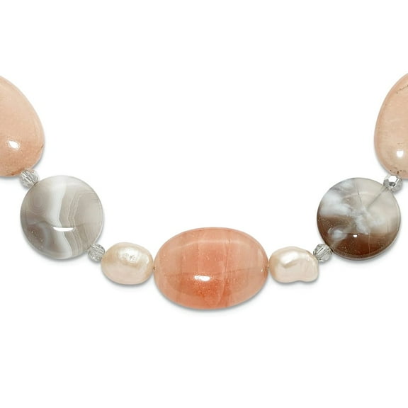 18.45mm 925 Sterling Silver Aventurine Crystal and Fwc Pearl With 2inch Extension Necklace 17 Inch Pendant Necklace for