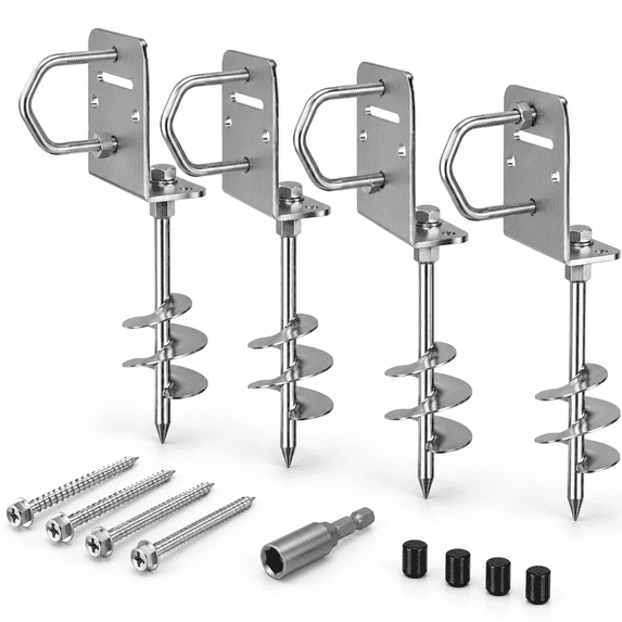 18''-4Pack Trampoline Anchor Kit, Heavy Duty Carbon Steel Ground ...