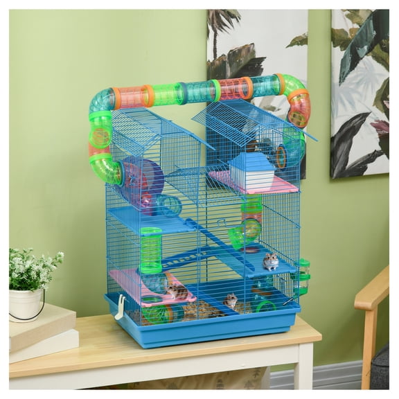 18.5" 5 Tier Hamster Cage with Tubes, Small Animal Cage for Gerbils & Rats - Blue