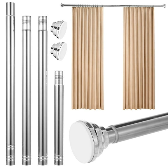 18.5" to 65" Tension Shower Curtain Rod, Adjustable Stainless Steel No Drilling Shower Rod with Non-Slip Rubber Ends, Curtain Rod for Bathroom, Window, Closet, Doorway