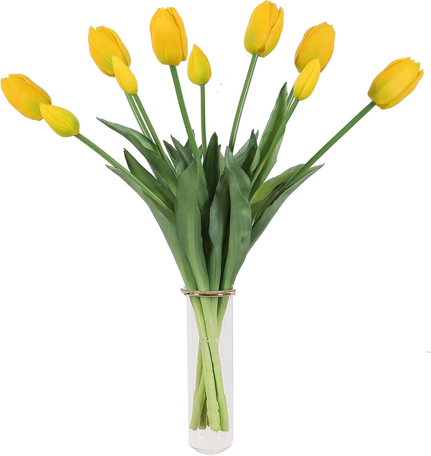 18.5'' Artificial Tulip Flowers 10 PCS Faux Real Touch Latex Bouquet Tulips for Home Table Arrangements Gift Office Wedding Party Birthday Garden Restaurant Decoration (Yellow)
