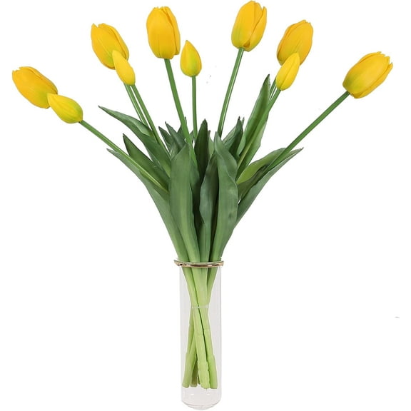 18.5'' Artificial Tulip Flowers 10 PCS Faux Real Touch Latex Bouquet Tulips for Home Table Arrangements Gift Office Wedding Party Birthday Garden Restaurant Decoration (Yellow)
