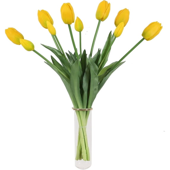 18.5'' Artificial Tulip Flowers 10 PCS Faux Real Touch Latex Bouquet Tulips for Home Table Arrangements Gift Office Wedding Party Birthday Garden Restaurant Decoration (Yellow)