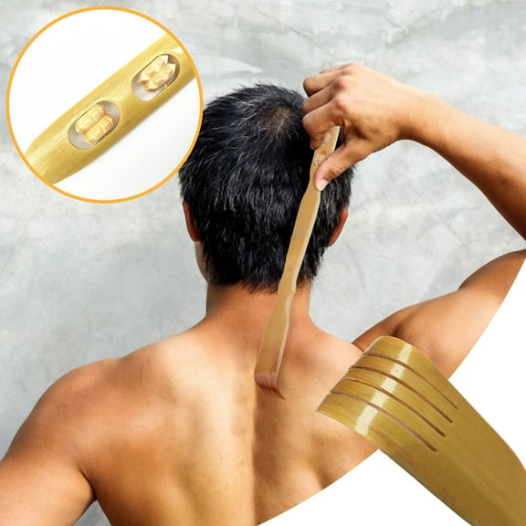 18.5" Bamboo Back Scratcher, Double Ball Massage Back Scratching Stick, Eco-Friendly Back Massage Rake, 1 Pack