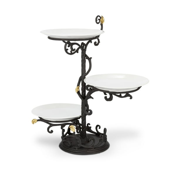 18.5" Bronze Unique Acanthus Leaf Metal 3-Tier Tall Server with Round Plates