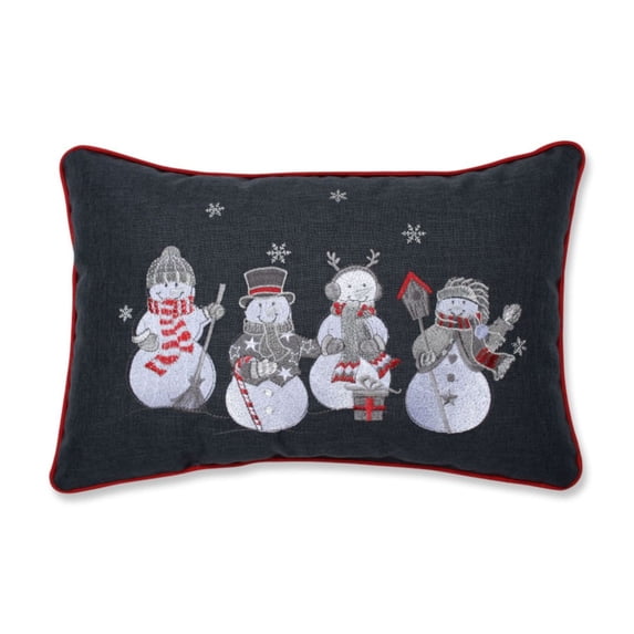 18.5" Charcoal Gray Embroidered Christmas Frosty and Friends Rectangular Throw Pillow