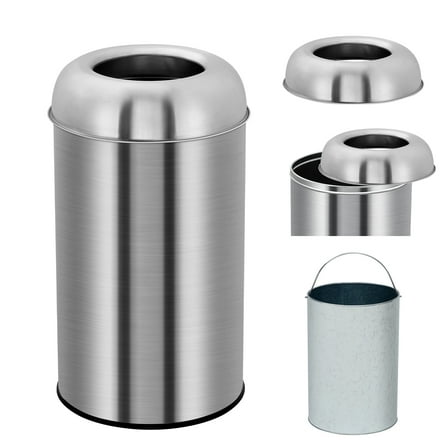 18.5 Gallon/70 L Open Top Trash Can, Commercial Stainless Steel Garbage Can with Removable Inner Bucket, Heavy Duty Round Trash Bin for Restaurant, Home, Office