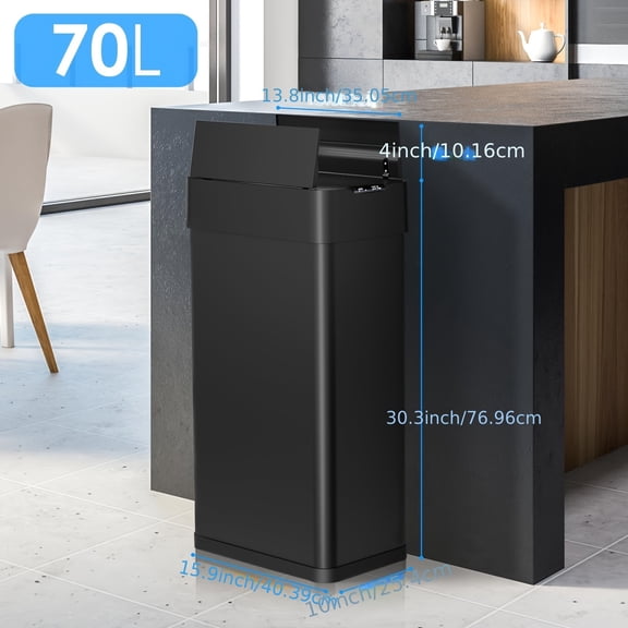 18.5 Gallon Kitchen Motion Sensor Trash Can - Wings Open Lid Automatic Stainless Steel Waste Bin for Home Office