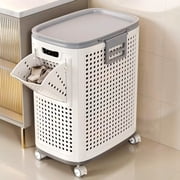 Joybos Wheeled Hamper, Plastic Laundry Hamper with Handle and Wheels for Easy Transport, White
