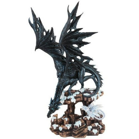 18.5 Inch Black Dragon with Small White Hatchling Statue Figurine