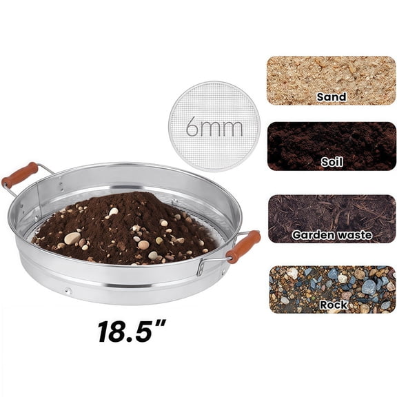 18.5 Inch Large Soil Sieve Sifter with 6mm Mesh Screens, for Sifting Dirt, Sand, Compost, Rocks, Gravel & Potting Soil, Gardening Tools, Soil Riddle, Sifter Set