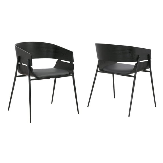18.5 Inches Round Back Leatherette Dining Chair, Set of 2, Black- Saltoro Sherpi