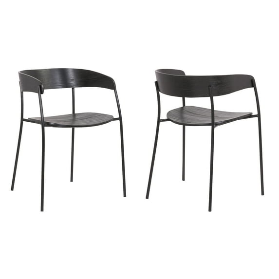 18.5 Inches Round Back Wooden Seat Dining Chair, Set of 2, Black- Saltoro Sherpi