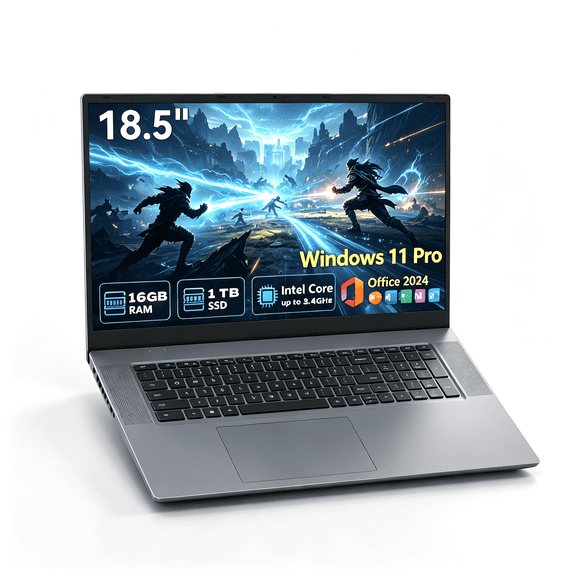 18.5 " Laptop 16GB RAM 1TB SSD,Windows 11 Pro Notebook Computer,MS Office 2024,Intel Core i3 Processor,QHD Display,Laptops for Work Business Office Student,Gray