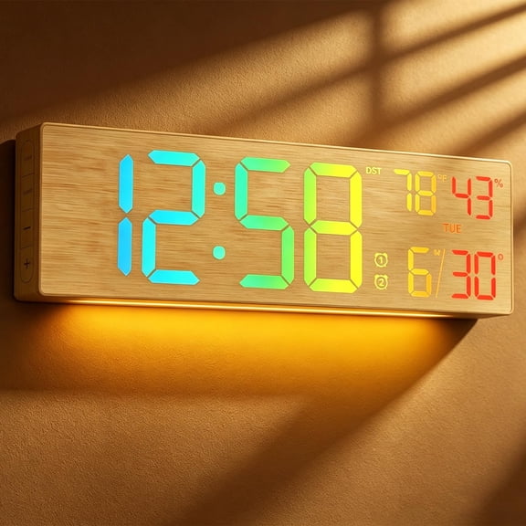 18.5" Large Digital Wall Clock Light Wood Decorative Use for Parlor Office Classroom Bedroom