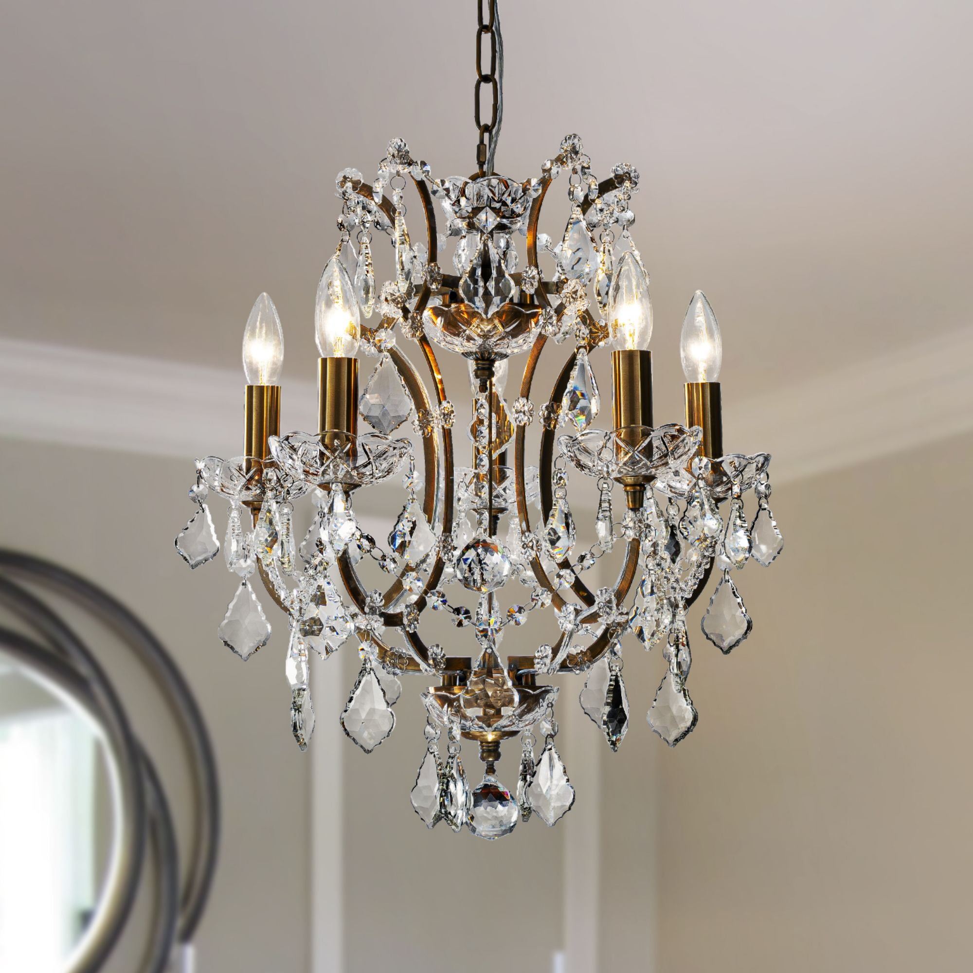 18" 5-Light Classic/Traditional Lighting Fixture Antique Gold Glam ...