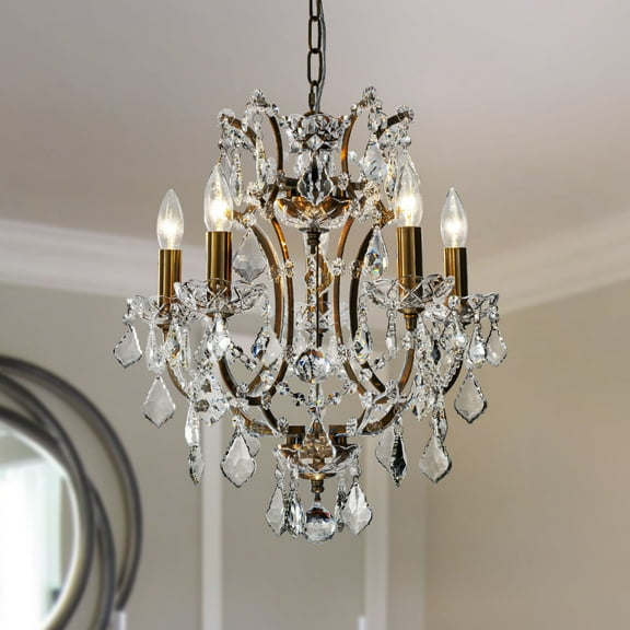 18" 5-Light Classic/Traditional Lighting Fixture Antique Gold Glam Crystal Chandelier
