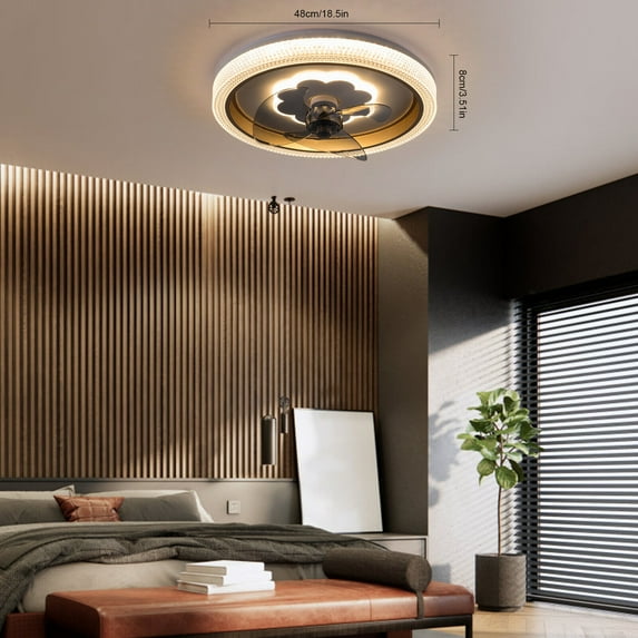 18.5" Low Profile LED Ceiling Fan Light Flush Mount Lamp Bedroom Remote Control