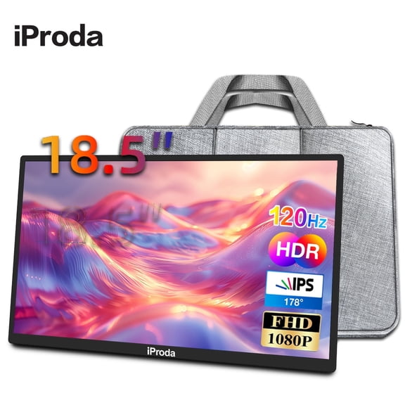 18.5 Portable Monitor, 1080P FHD IPS gaming screen with a 120Hz refresh rate. Ideal as a secondary display for laptops, PS4/PS5, Mac PCs, and other devices. Comes with a gray portable