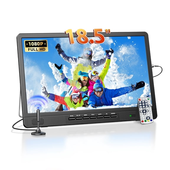 18.5" Portable TV with Antenna, 1080P LED TV with HDMI Input/AV Input/USB Port, Small TV for Kitchen, Camping, RV, Bedroom, Patio, Indoor Outdoor Portable T V Built-in Stand