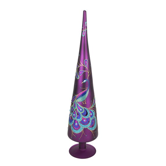 18.5" Purple and Blue Glitter Peacock Gem Christmas Tree Topper - Unlit