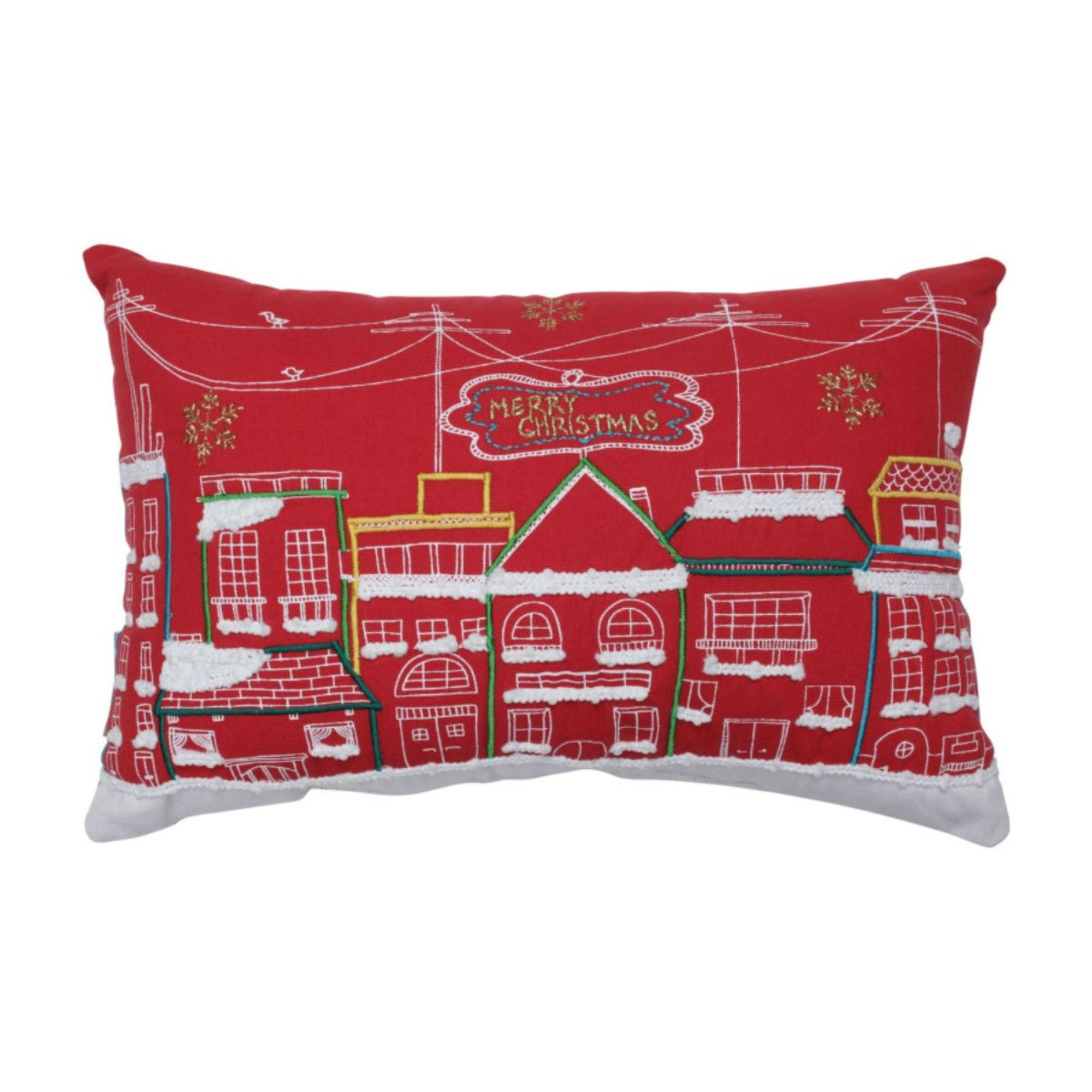 Red and White Embroidered Christmas Lumbar Pillow