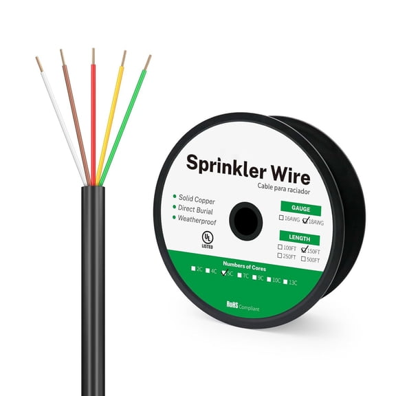 18/5 Solid Sprinkler Wire for up to 4 Valves System 150 Feet