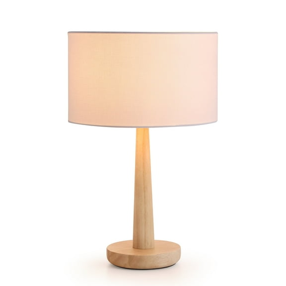 18.5'' Walnut Table Lamp with White Round Velvet Shade for Bedroom, Living Room, Dining Room, Office, Study