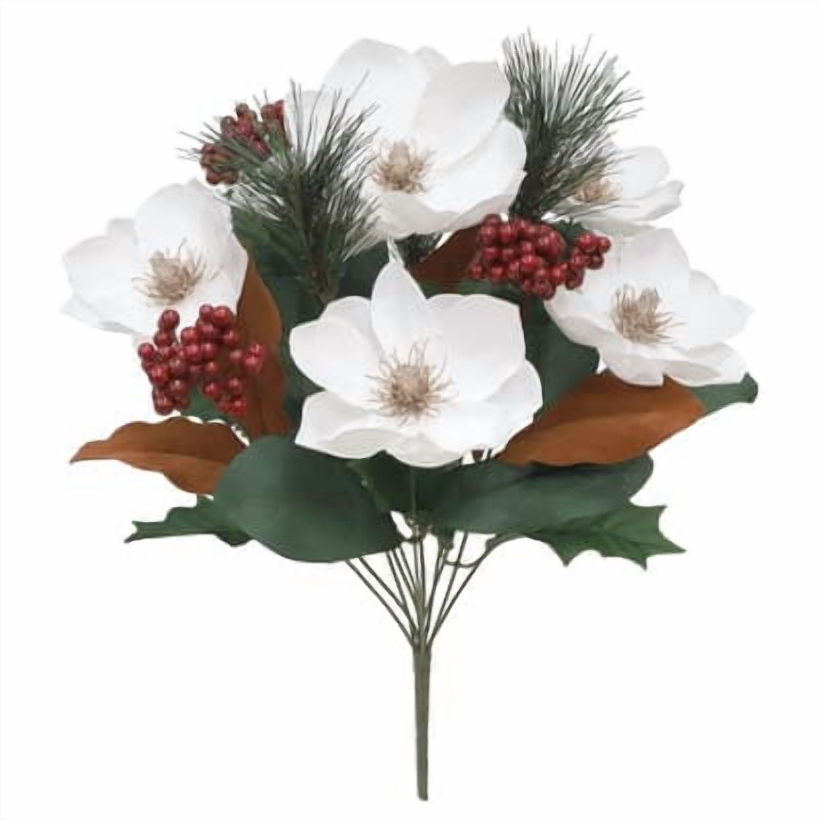 18.5" White Magnolia - Pine & Berry Deluxe Bush by Ashland - Holiday and Christmas Floral for Crafts and Home Decor