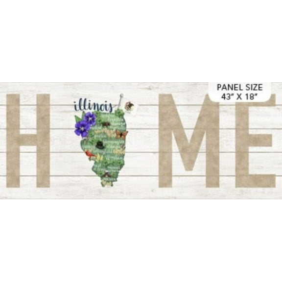 18.5" X 44" Panel Illinois Pannel America Midwest Map Travel My Home State Cotton Fabric Panel (DP23142-10)