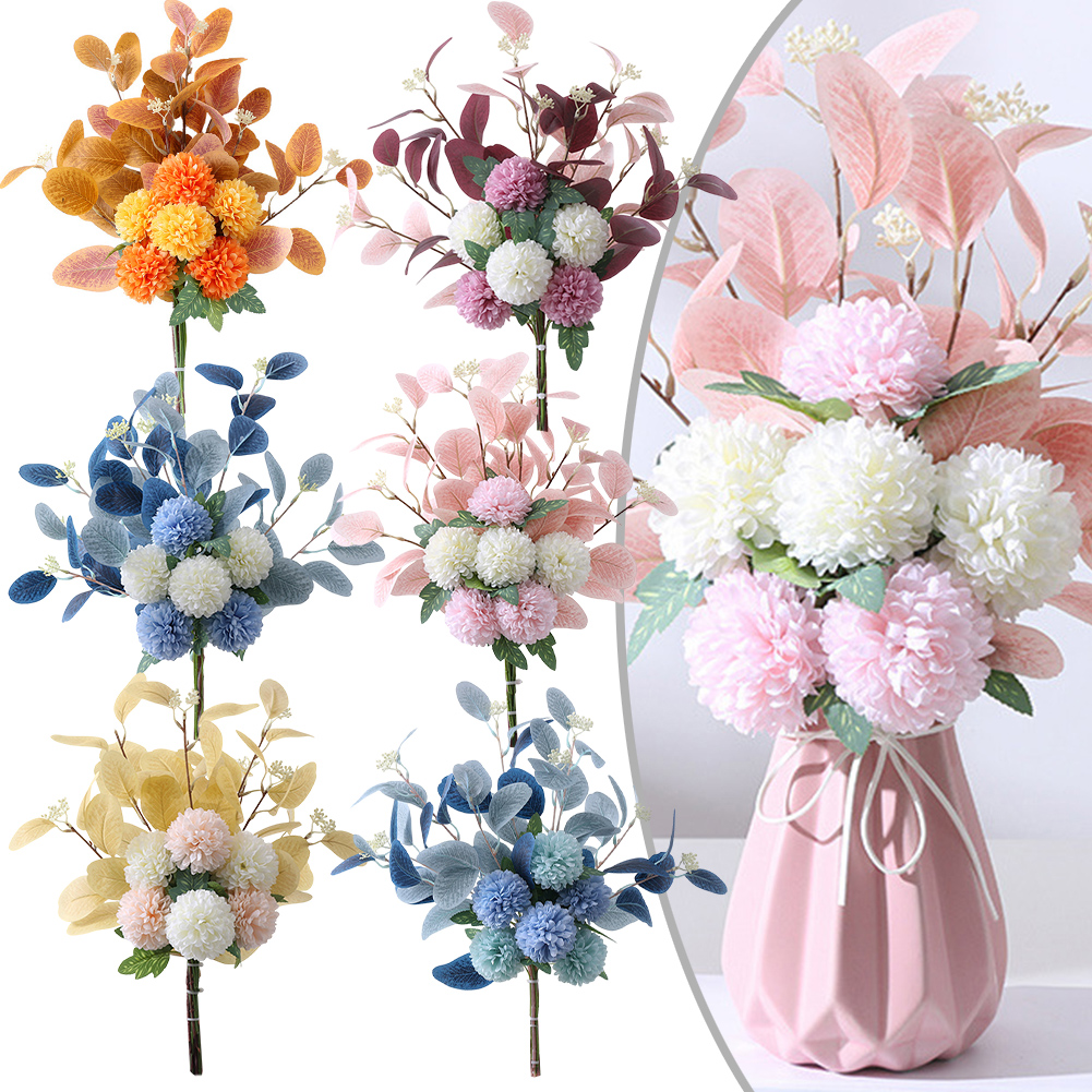 18.5 inch Artificial Hydrangea Eucalyptus Leaves Large Real Touch Flowers Artificial Flowers Dry Flowers Outdoor Wedding Christmas Party Living Room Table Decoration (White+Blue)