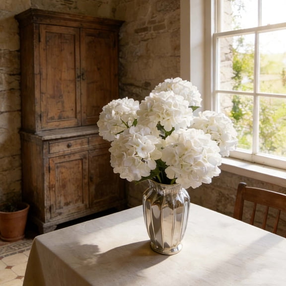 18.5 inch Lifelike Artificial Hydrangea Large Real Touch Flowers Artificial Flowers Dry Flowers Outdoor Wedding Christmas Office Family Party Living Room Table Decoration (White)