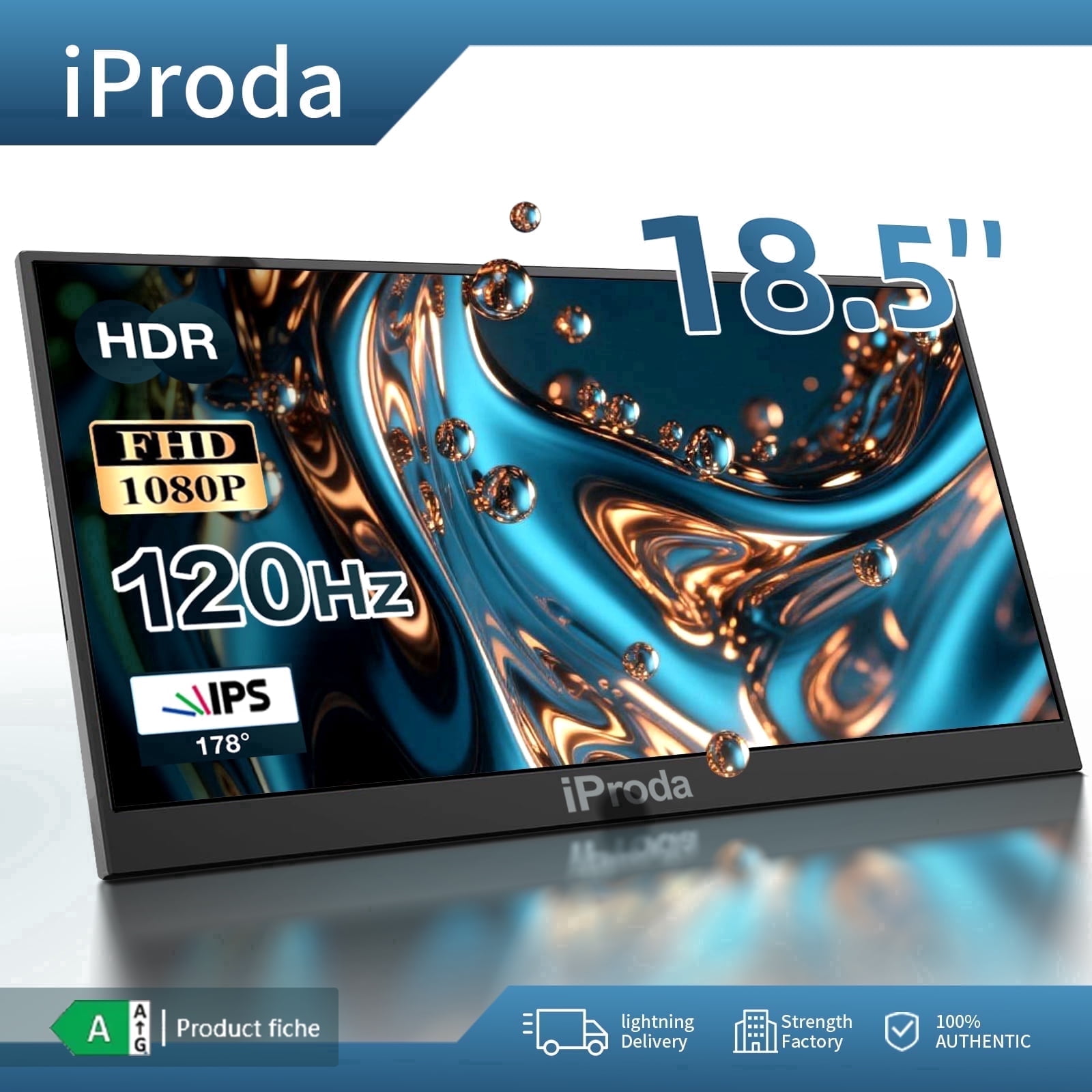 18.5-inch portable monitor, 1080P Full HD IPS gaming screen with 120Hz refresh rate and dual speakers, can be used as a secondary screen (cannot be used independently).