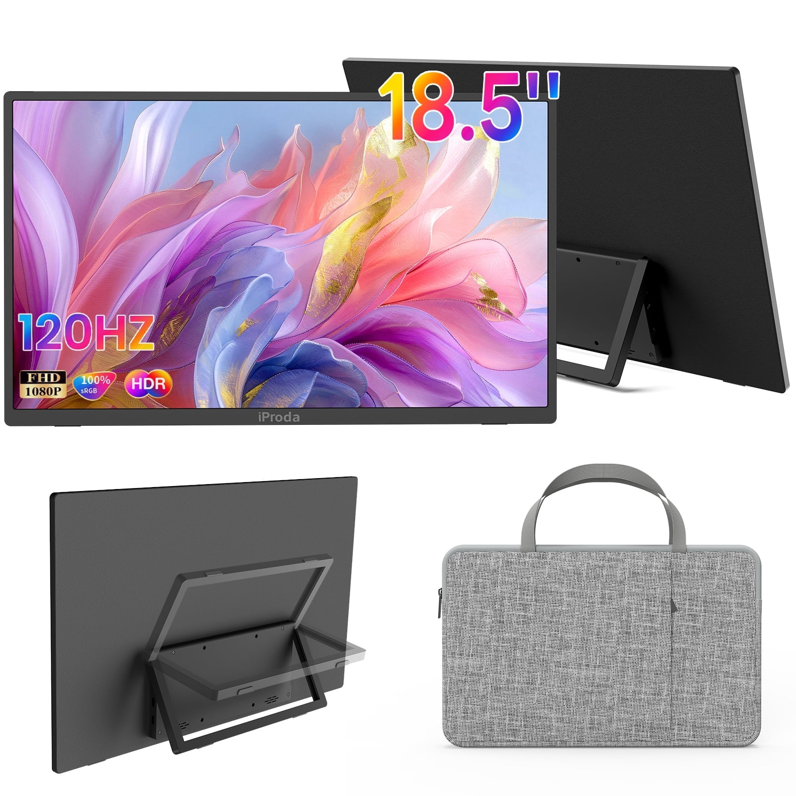 18.5-inch portable monitor with travel case, USB-C to HDMI port, 120Hz ...
