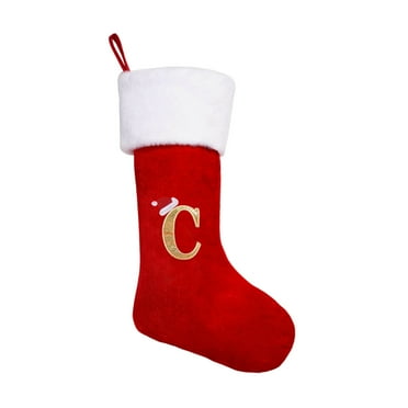 18.5 inches LETTER c Embroidered Christmas Stocking knitted Christmas Decorations Stocking red Letter Stockings for Family Holiday and Xmas Tree Fireplace Decor
