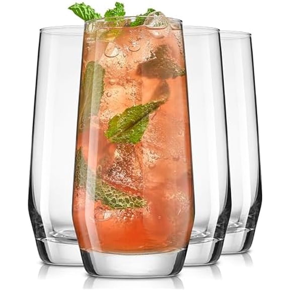18.5 oz Highball Glasses, 4pc Tall Glass Sets. Lead-Free Crystal Glass Drinking Glasses. Water Glasses, Mojito Glass Cups, Tom Collins Bar Glassware, and Mixed Drink Cocktail Glass Set