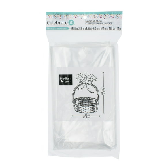 18.5" x 22.5" x 5.5" Medium Clear Basket Gift Bags by Celebrate It - 12ct.